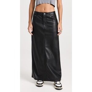 NWT Free People Faux Leather City Slicker Vegan Maxi Skirt Womens Black Size 8